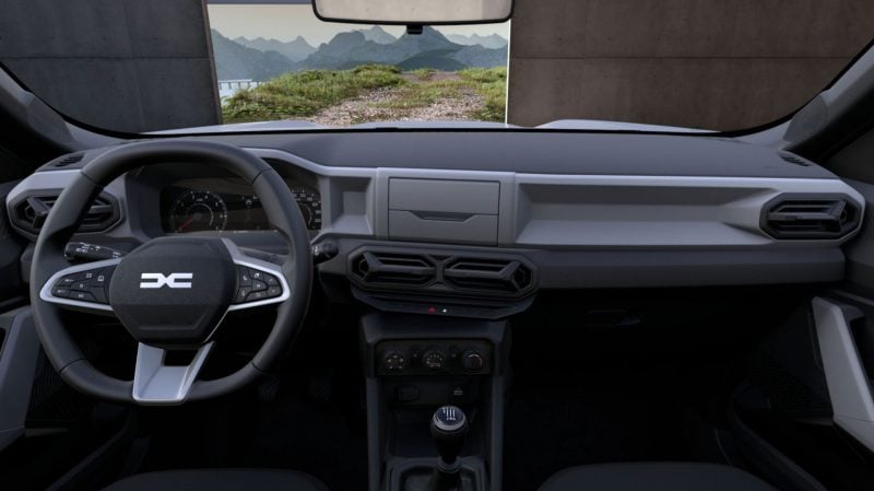 The dashboard of the base Dacia Duster has needle gauges and does not have a screen.